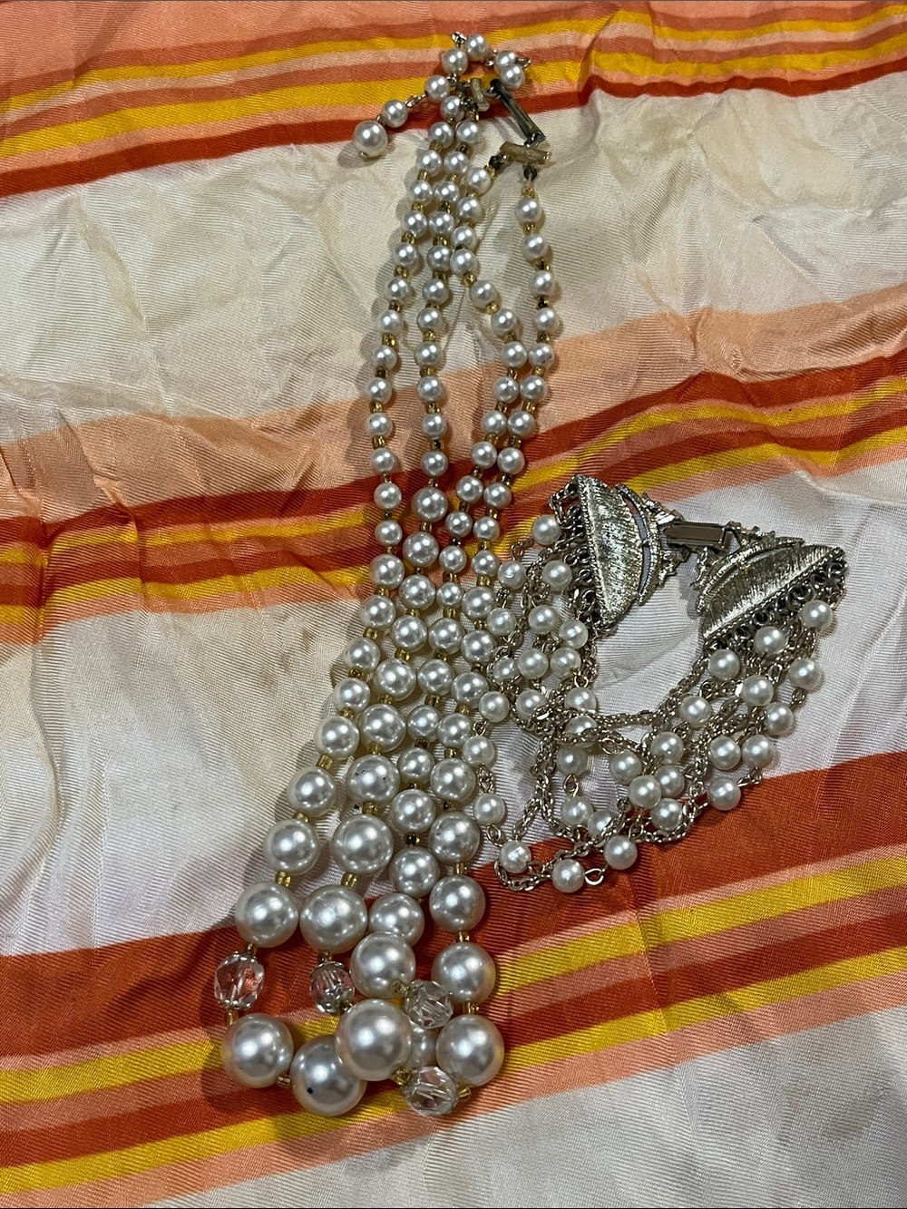 Elegant Multi-Strand Pearl Necklace with Silver Accents